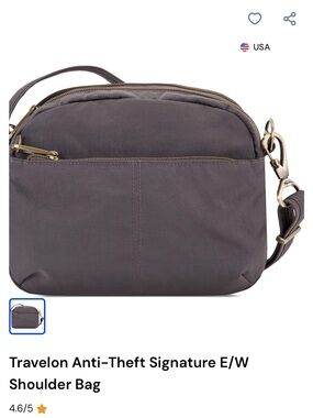 Travelon Gray Crossbody Shoulder Bag with Brass Accents